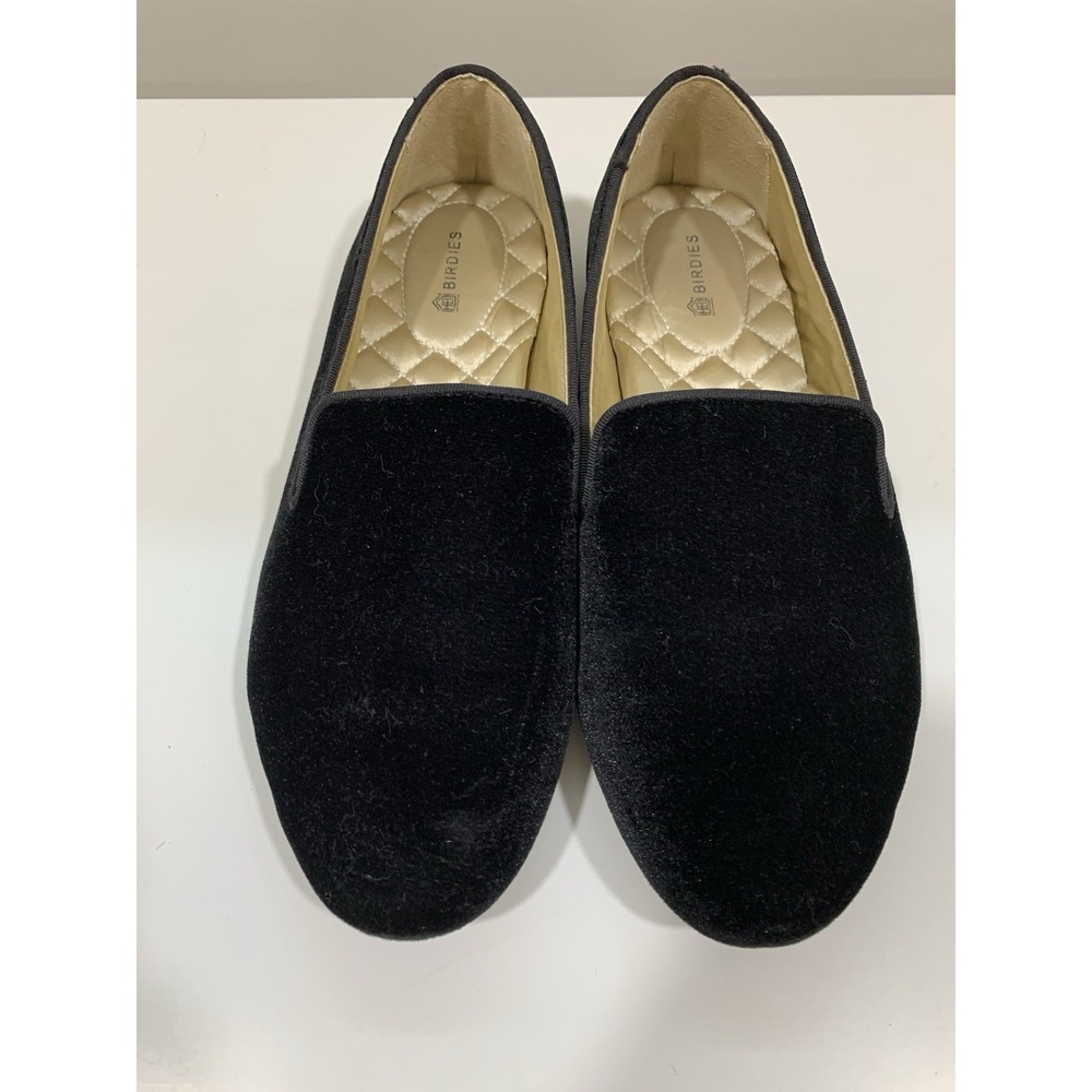 Birdies The Starling Black Velvet Flats Smoking Slippers Women's 7 No-Slip Shoe